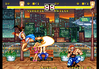 Yungmie does an Aura Smash against a crouch-blocking Matlok.